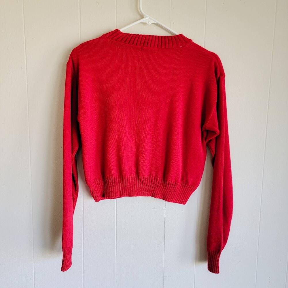 PrettyLittleThings Red Crop "Where My Ho's At" Christmas Sweater - Picture 2 of 3